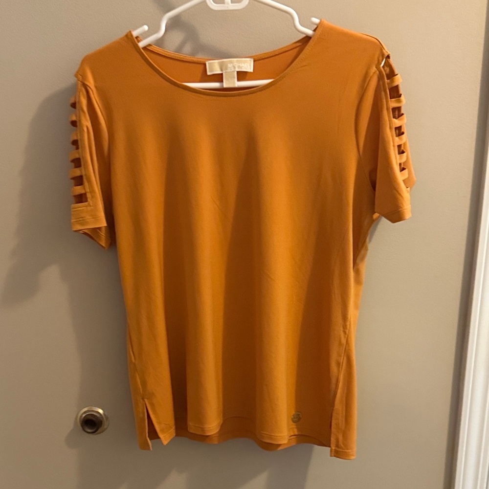 Women's mustard Top with Cut-Out Sleeves